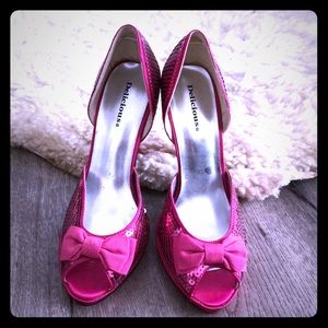 Delicious Hot pink sequin & satin peeptoe